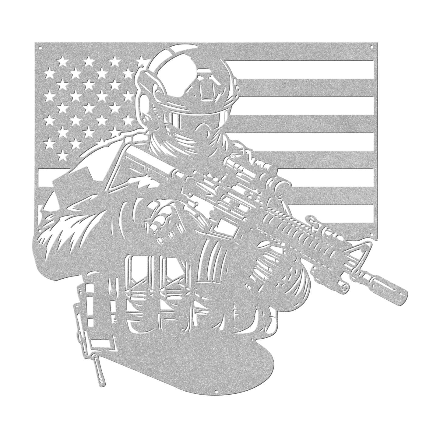 US Soldier With American Flag Metal Wall Art - MAIKERU STUDIO
