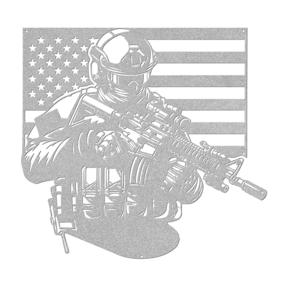 US Soldier With American Flag Metal Wall Art - MAIKERU STUDIO