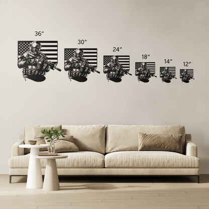 US Soldier With American Flag Metal Wall Art - MAIKERU STUDIO