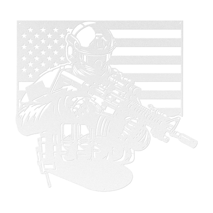 US Soldier With American Flag Metal Wall Art - MAIKERU STUDIO