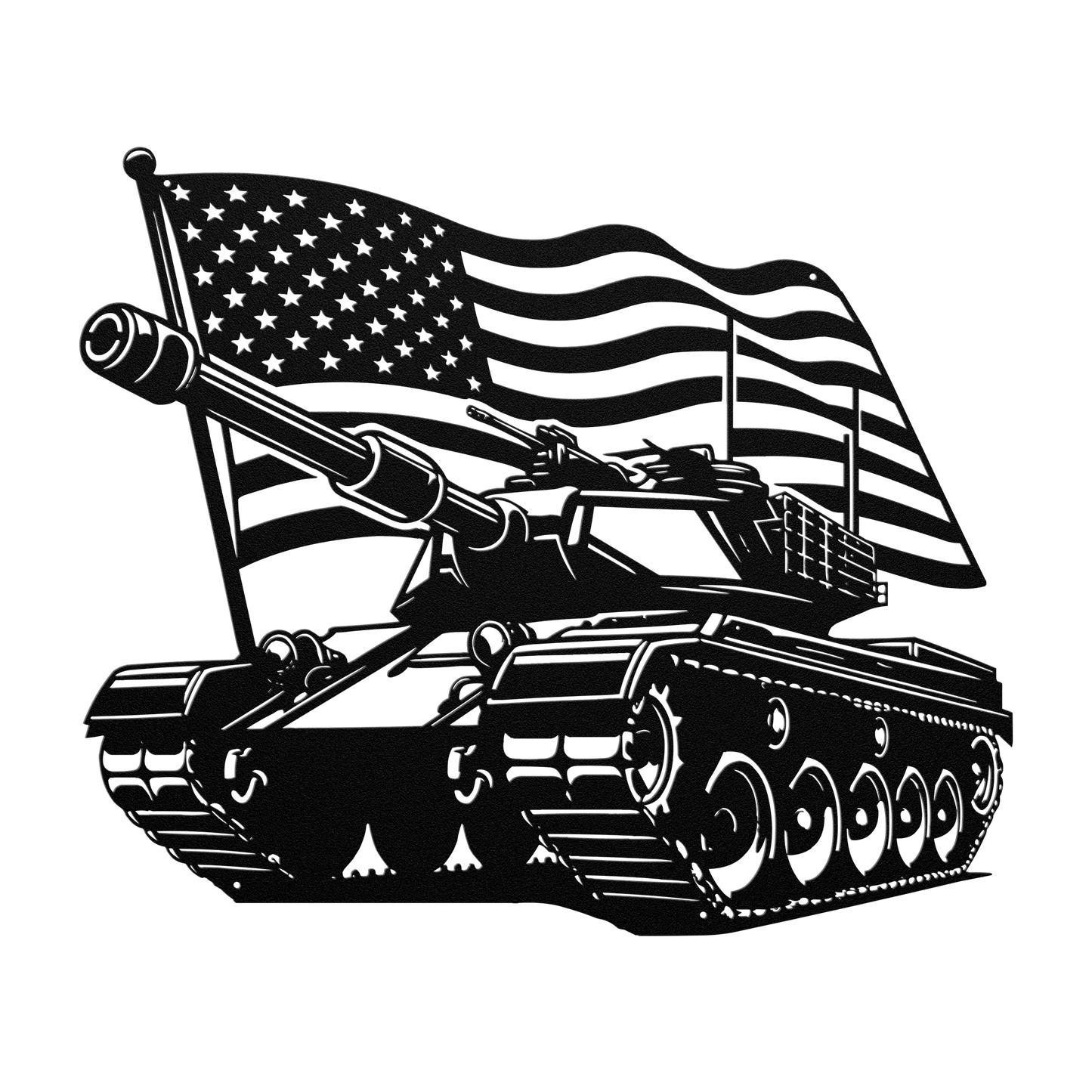 US Tank With American Flag Metal Wall Art - MAIKERU STUDIO