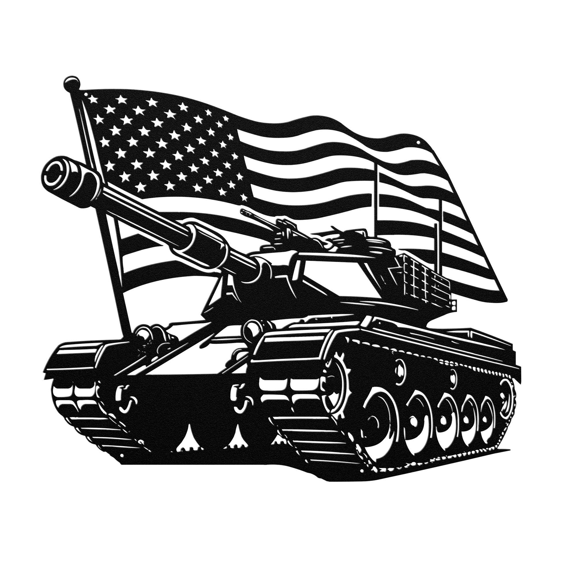 US Tank With American Flag Metal Wall Art - MAIKERU STUDIO