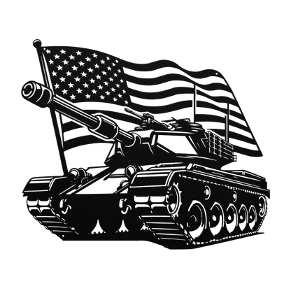 US Tank With American Flag Metal Wall Art - MAIKERU STUDIO