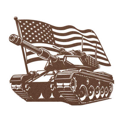 US Tank With American Flag Metal Wall Art - MAIKERU STUDIO