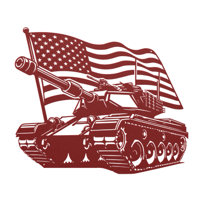 US Tank With American Flag Metal Wall Art - MAIKERU STUDIO