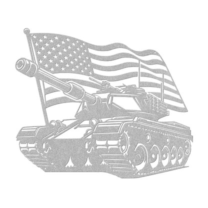 US Tank With American Flag Metal Wall Art - MAIKERU STUDIO