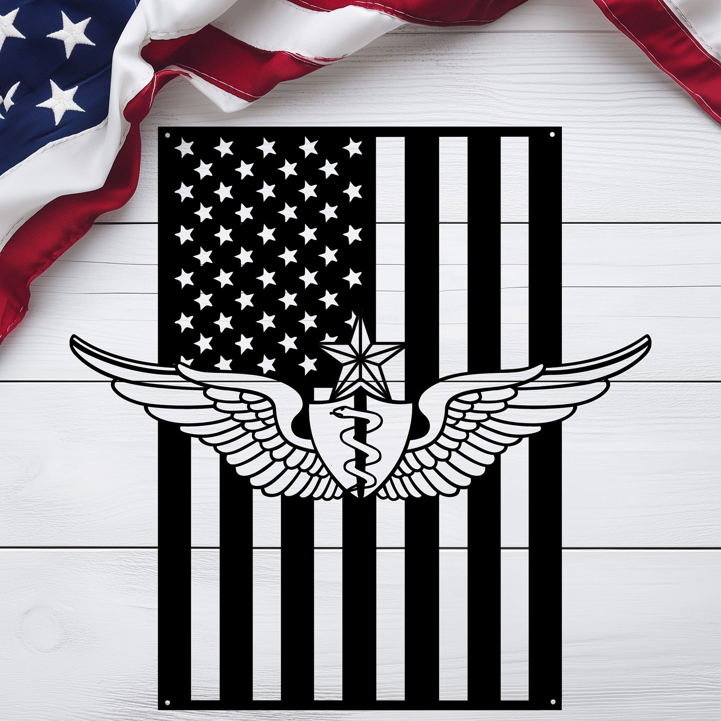 U.S. Army Senior Flight Surgeon Wings | American Flag Tribute - MAIKERU STUDIO