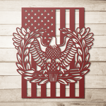 Warrant Officer Rising Eagle Tribute Metal Wall Art | American Flag - MAIKERU STUDIO