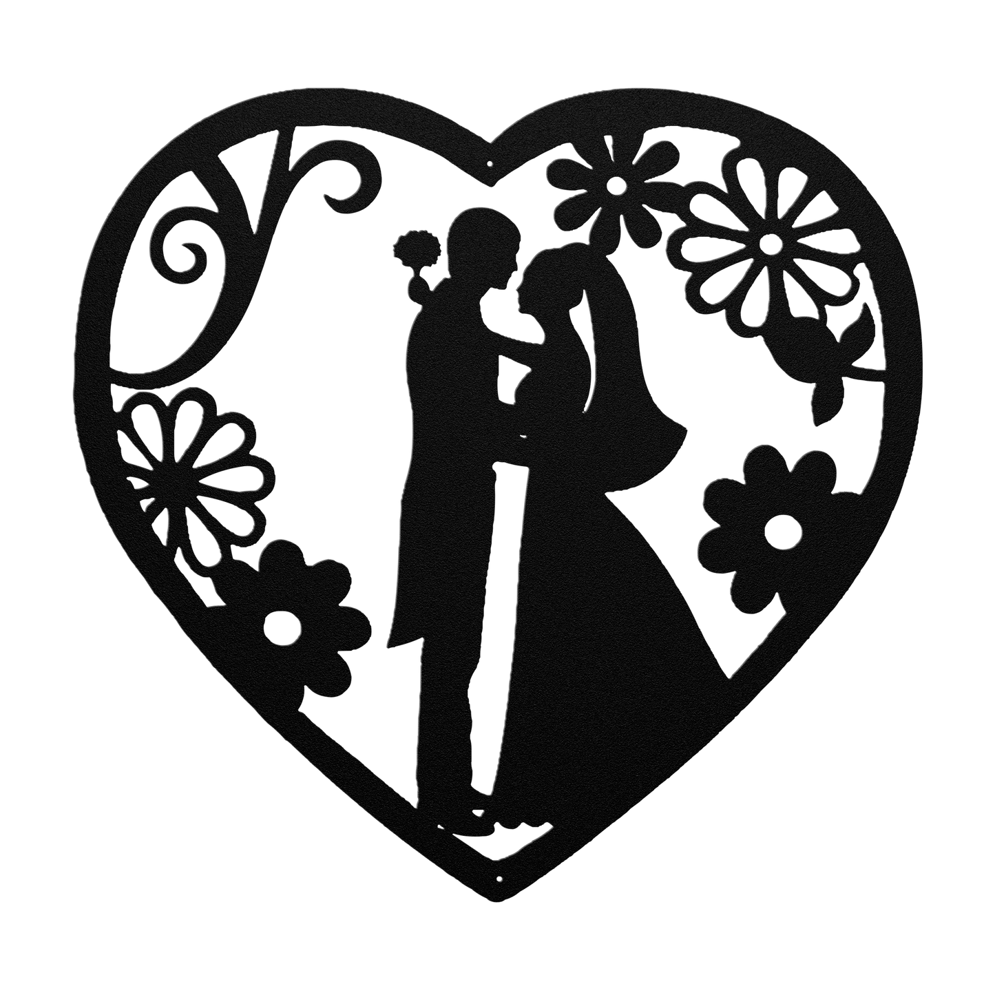 Wedding Heart With Flowers Metal Wall Art - MAIKERU STUDIO