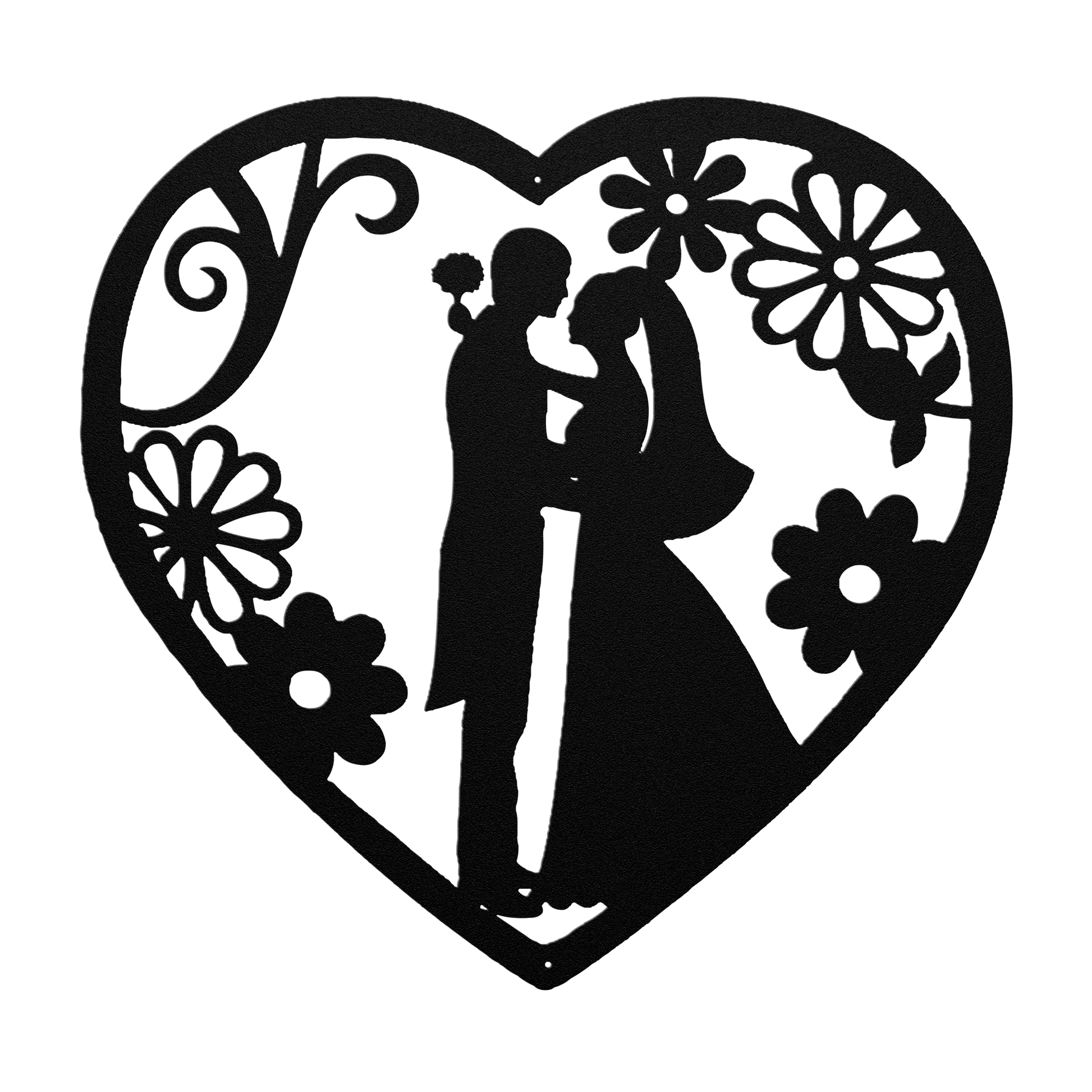 Wedding Heart With Flowers Metal Wall Art - MAIKERU STUDIO