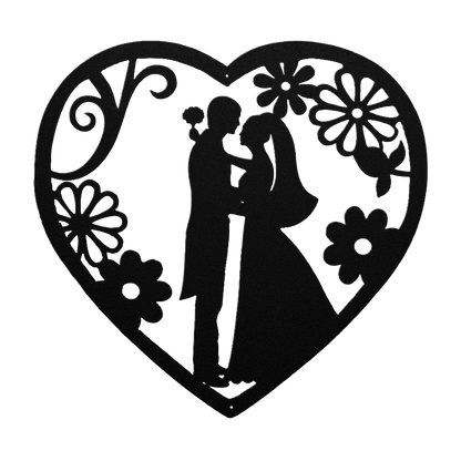 Wedding Heart With Flowers Metal Wall Art - MAIKERU STUDIO
