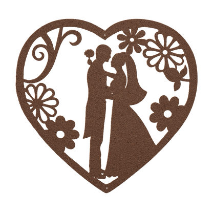 Wedding Heart With Flowers Metal Wall Art - MAIKERU STUDIO
