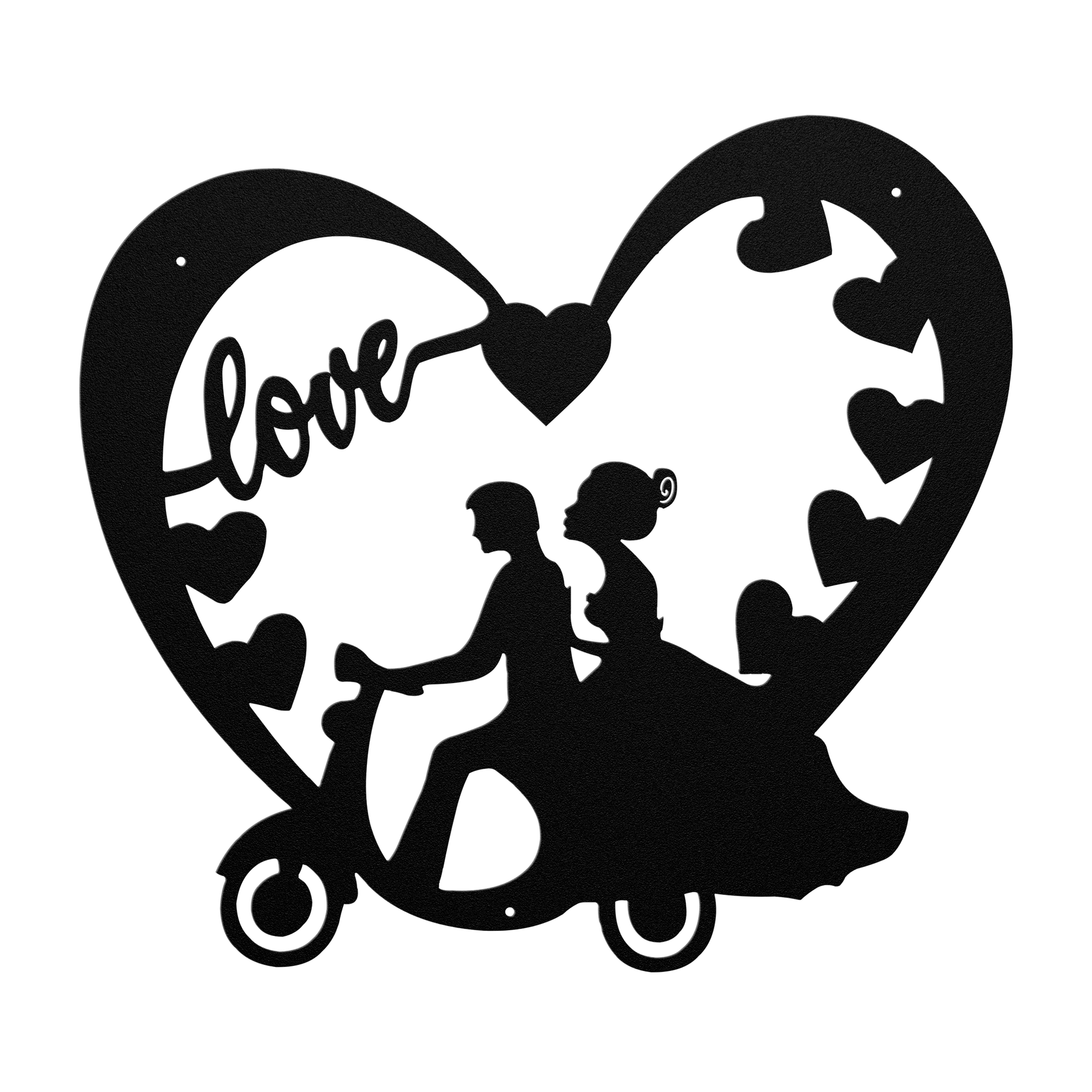 Wedding Heart With Couple On Moped Metal Wall Art - MAIKERU STUDIO