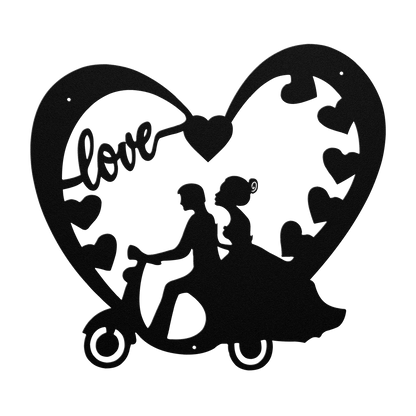 Wedding Heart With Couple On Moped Metal Wall Art - MAIKERU STUDIO