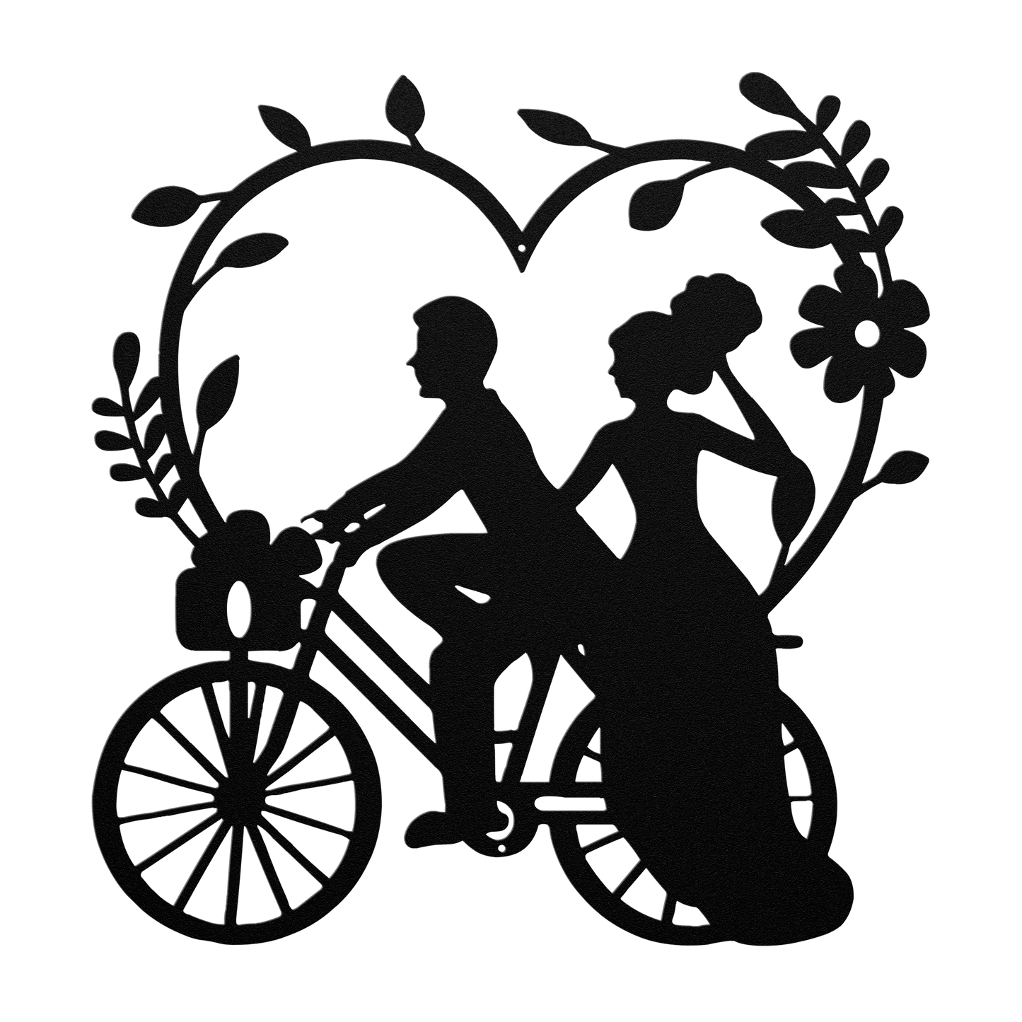 Wedding Heart With Couple On Bicycle Metal Wall Art - MAIKERU STUDIO