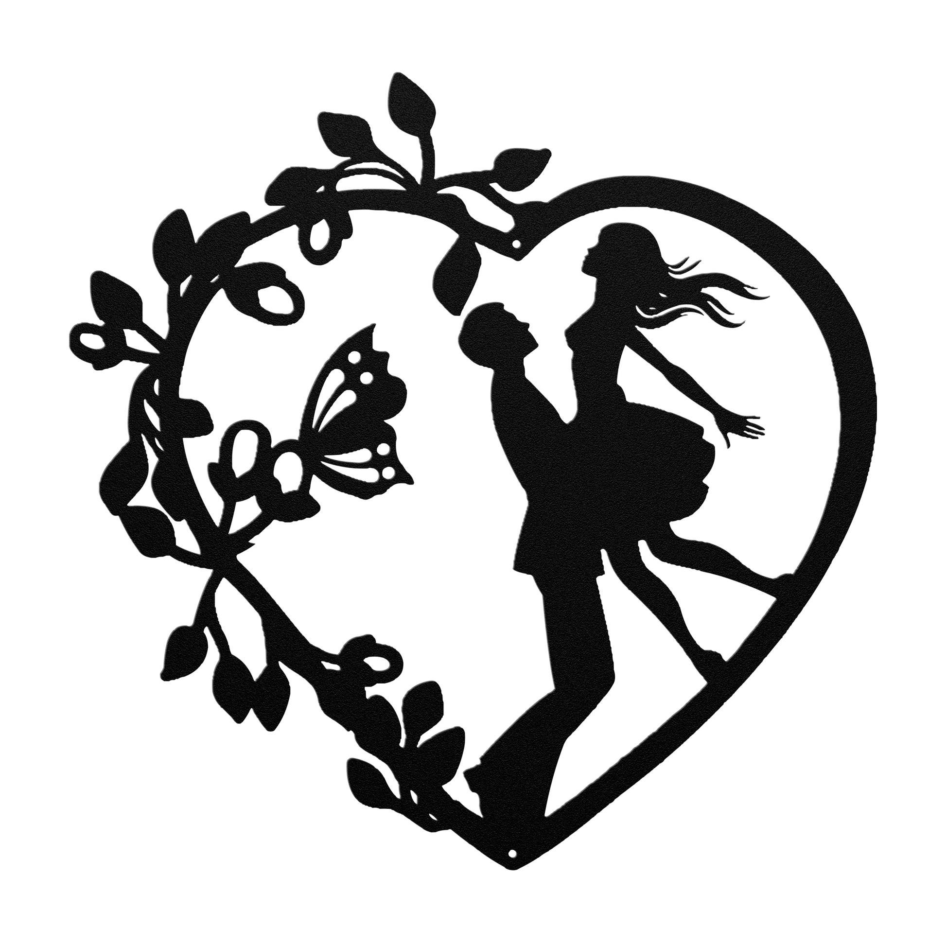 Wedding Heart With Butterfly Metal Wall Art - MAIKERU STUDIO