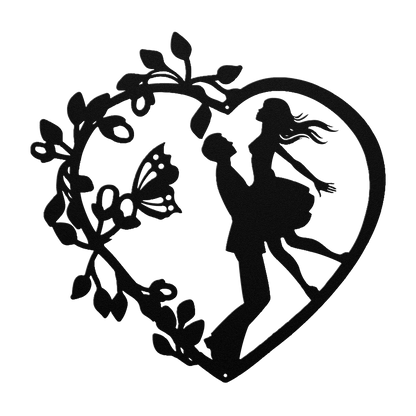 Wedding Heart With Butterfly Metal Wall Art - MAIKERU STUDIO