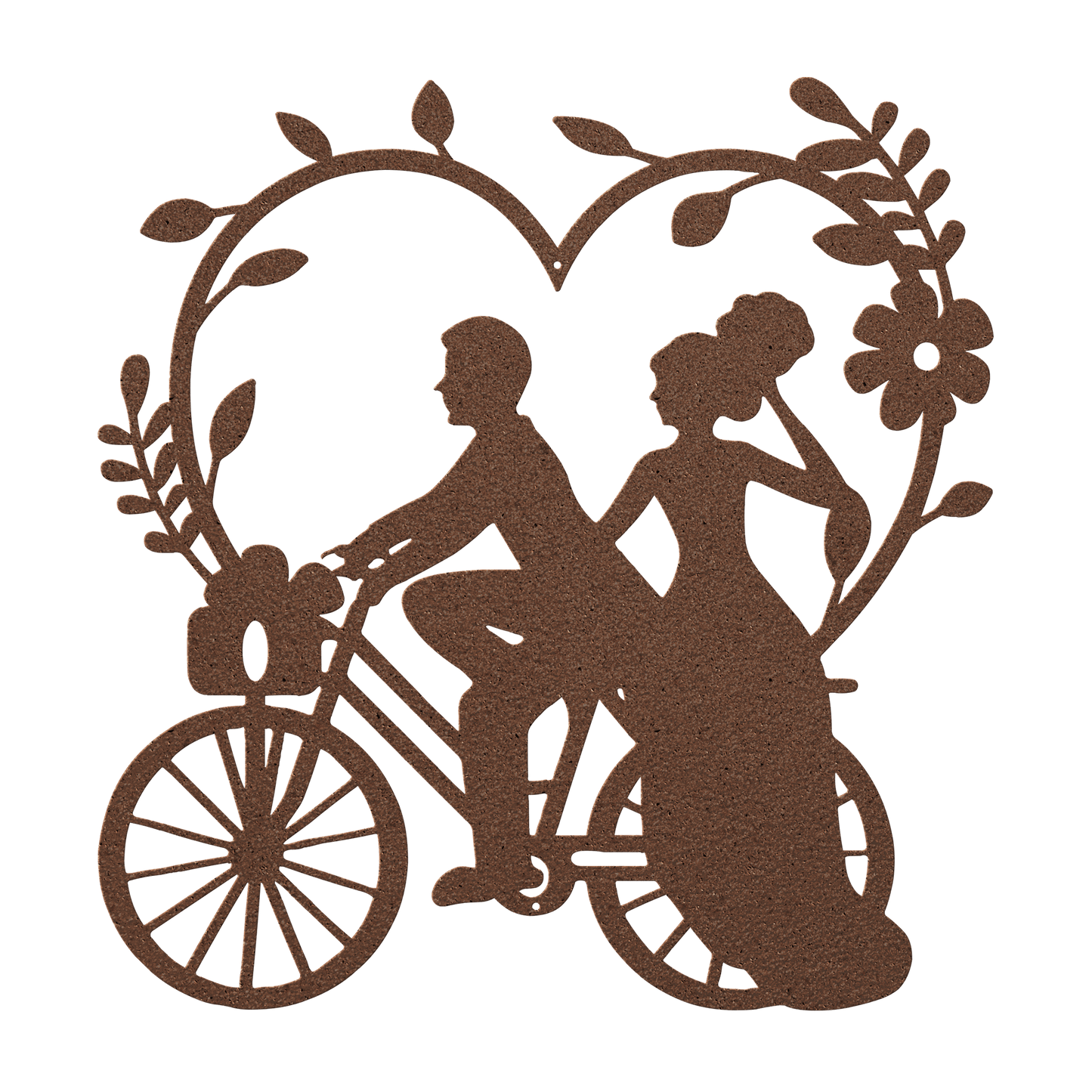 Wedding Heart With Couple On Bicycle Metal Wall Art - MAIKERU STUDIO
