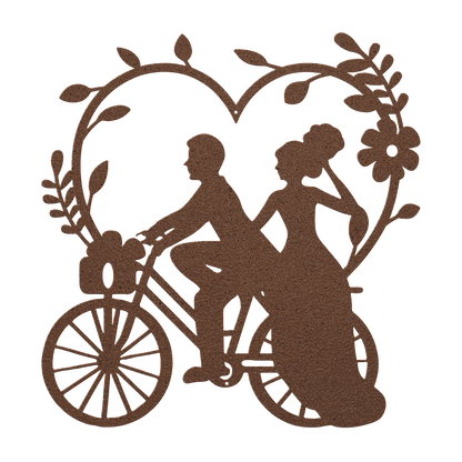 Wedding Heart With Couple On Bicycle Metal Wall Art - MAIKERU STUDIO