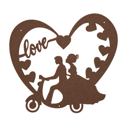 Wedding Heart With Couple On Moped Metal Wall Art - MAIKERU STUDIO