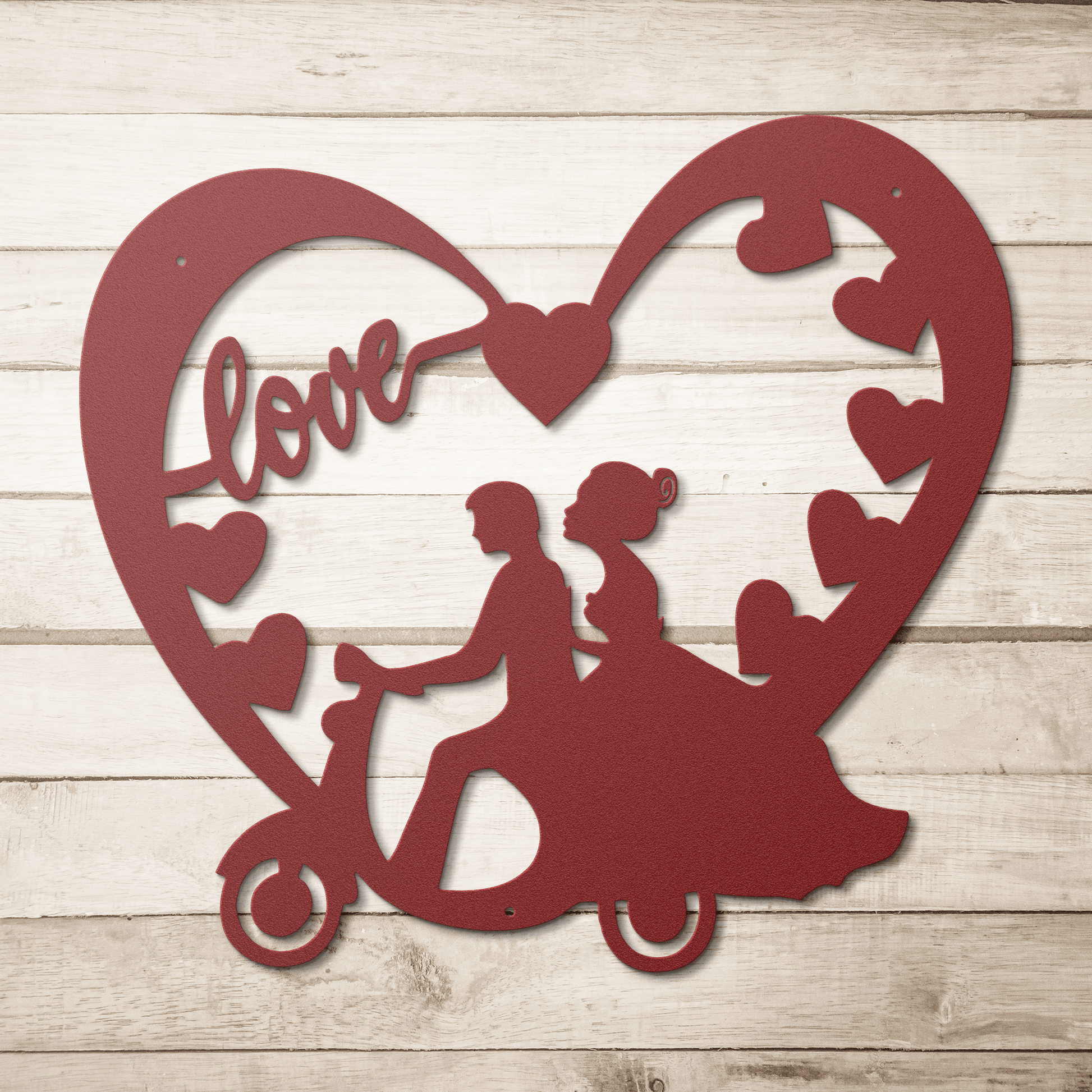 Wedding Heart With Couple On Moped Metal Wall Art - MAIKERU STUDIO