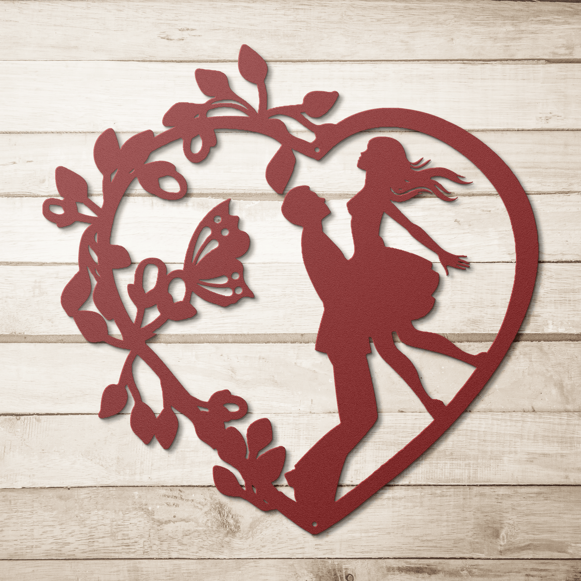 Wedding Heart With Butterfly Metal Wall Art - MAIKERU STUDIO