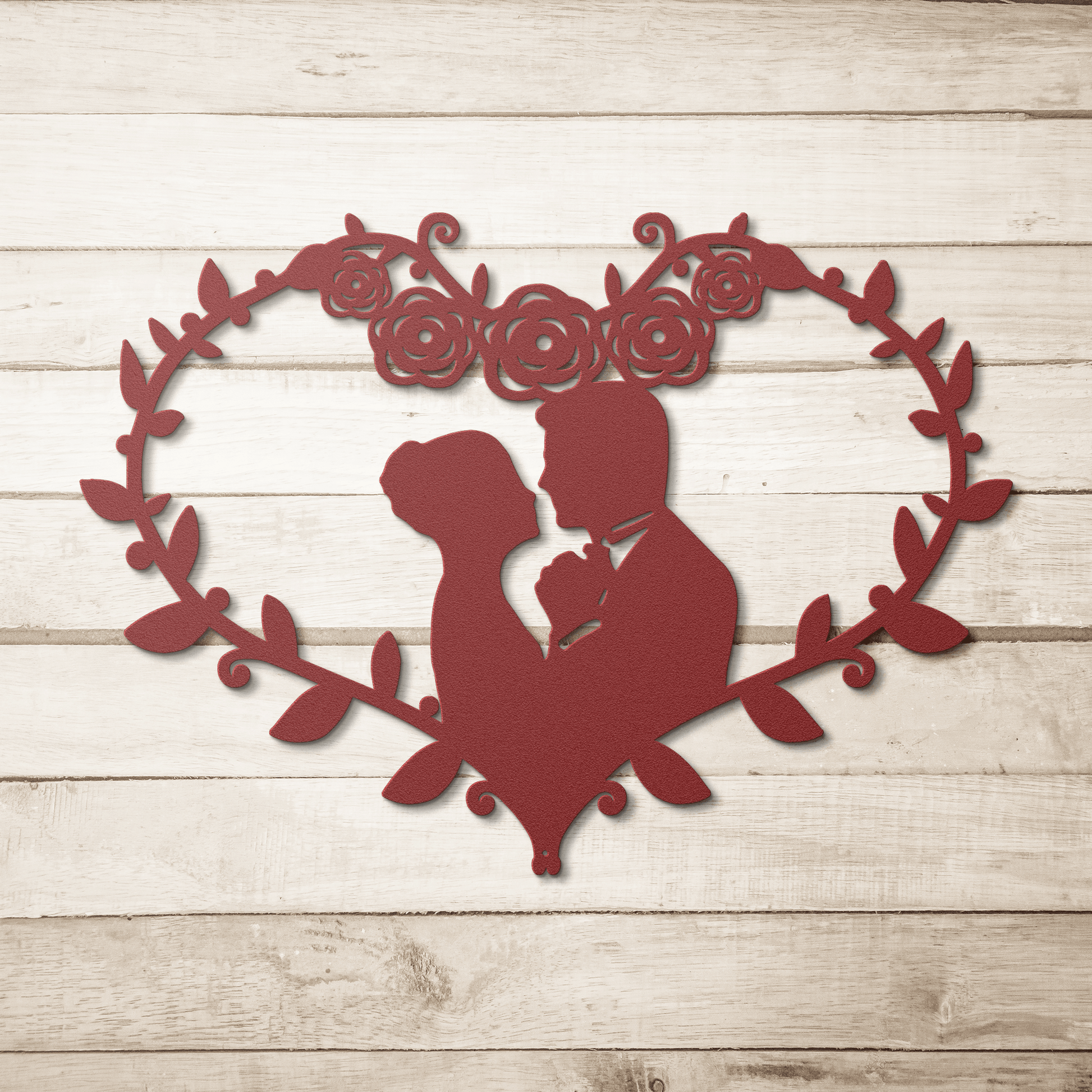Wedding Heart With Roses Metal Wall Art - MAIKERU STUDIO