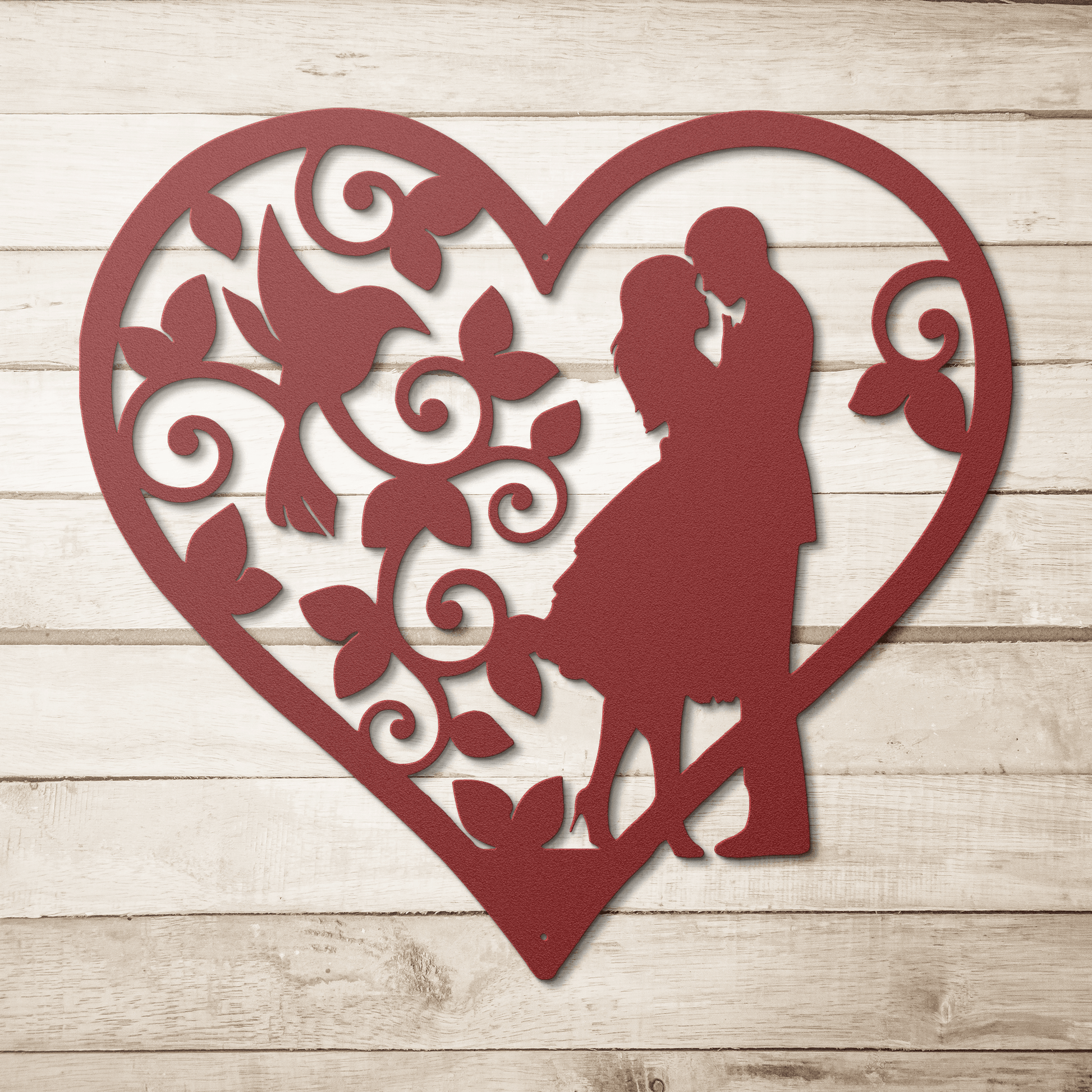 Wedding Heart With Hummingbird Metal Wall Art - MAIKERU STUDIO