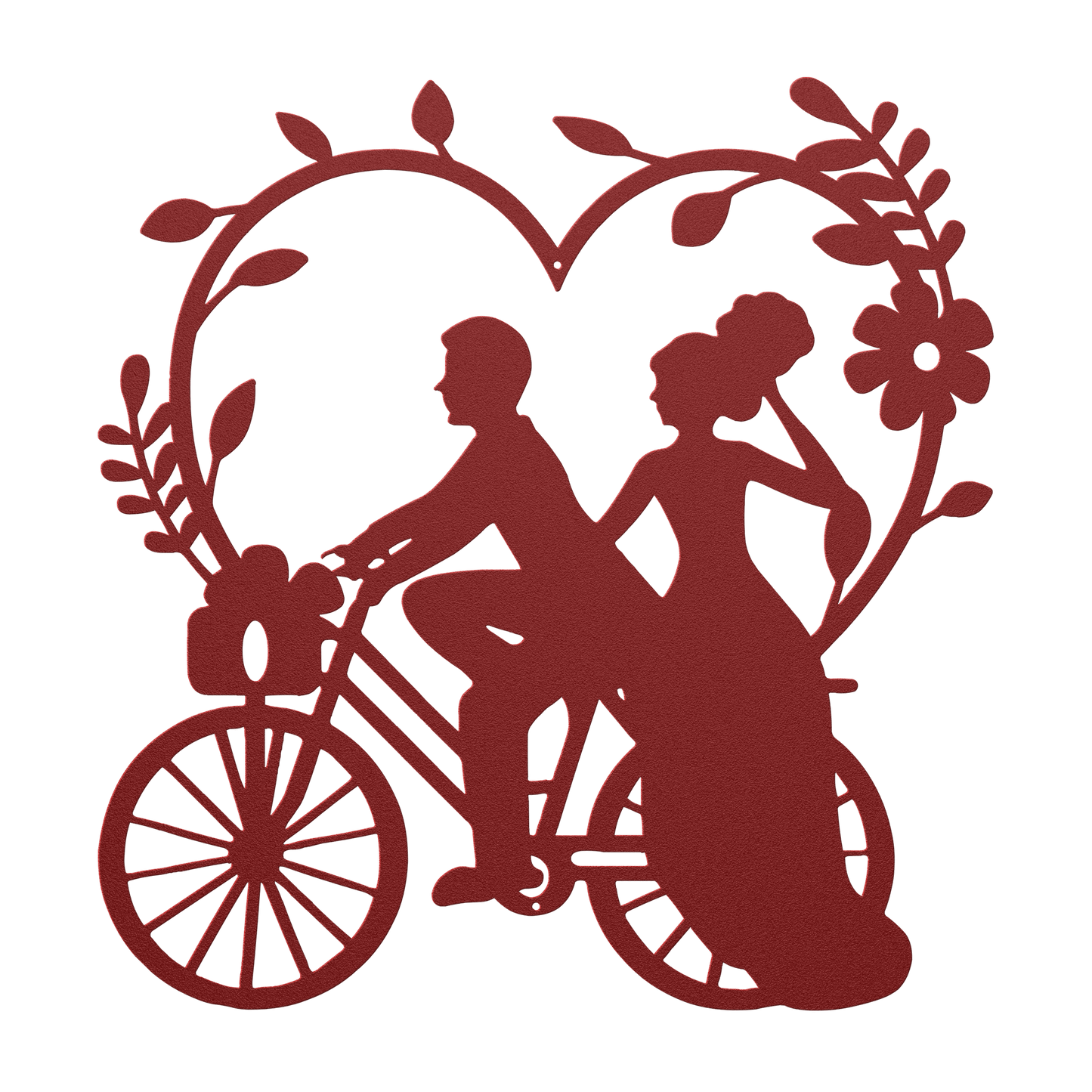 Wedding Heart With Couple On Bicycle Metal Wall Art - MAIKERU STUDIO