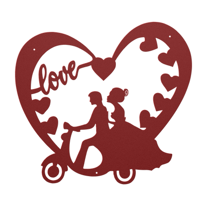 Wedding Heart With Couple On Moped Metal Wall Art - MAIKERU STUDIO