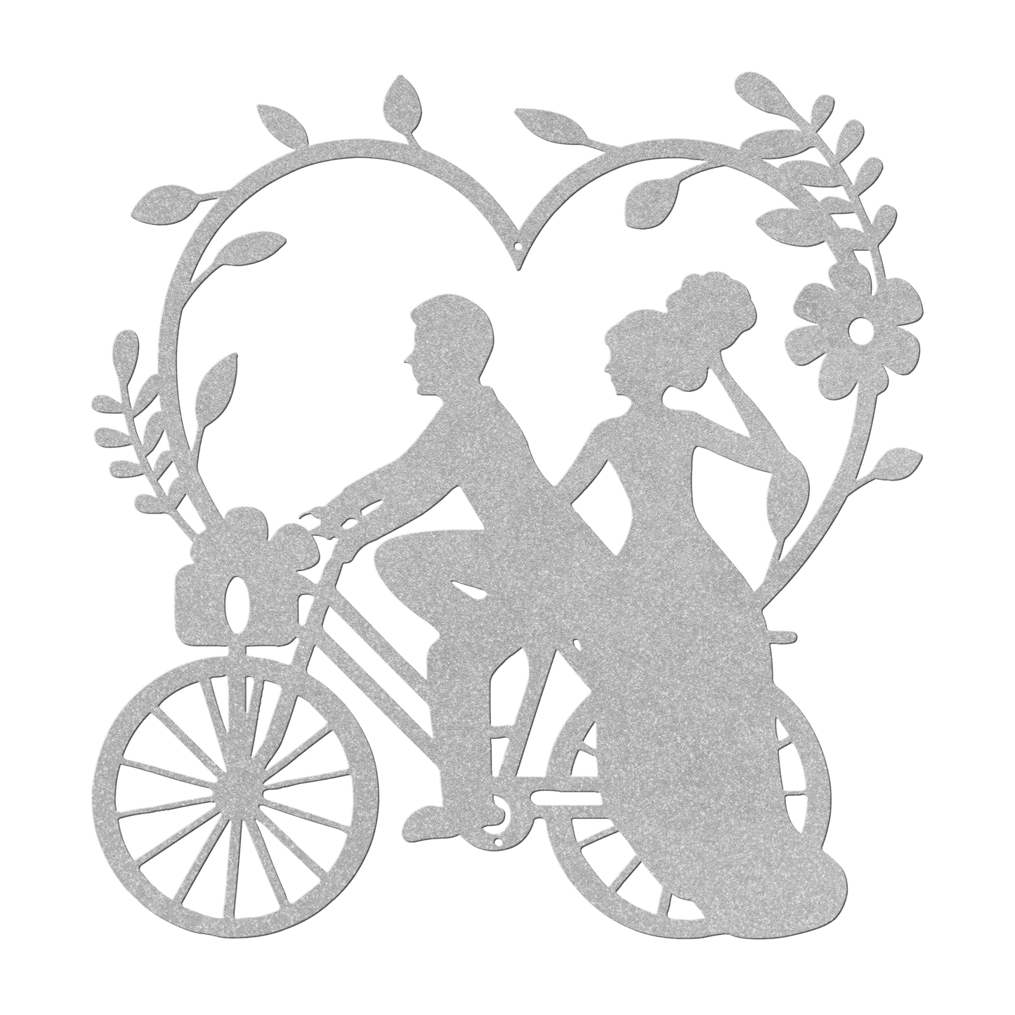 Wedding Heart With Couple On Bicycle Metal Wall Art - MAIKERU STUDIO