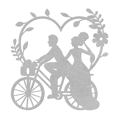 Wedding Heart With Couple On Bicycle Metal Wall Art - MAIKERU STUDIO