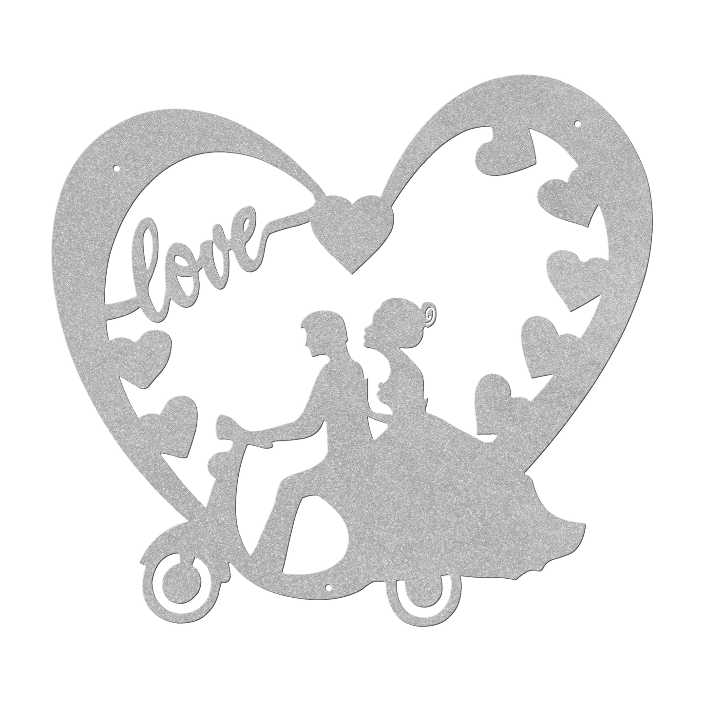 Wedding Heart With Couple On Moped Metal Wall Art - MAIKERU STUDIO