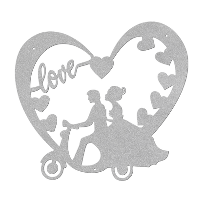 Wedding Heart With Couple On Moped Metal Wall Art - MAIKERU STUDIO