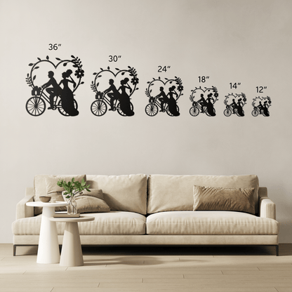 Wedding Heart With Couple On Bicycle Metal Wall Art - MAIKERU STUDIO
