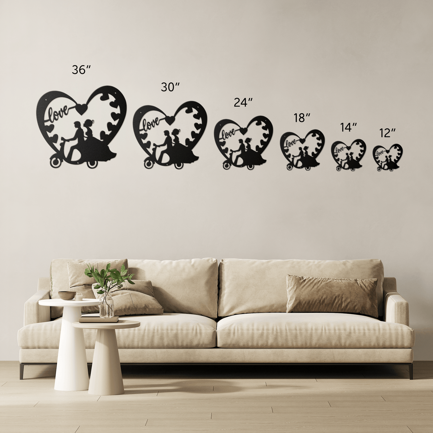Wedding Heart With Couple On Moped Metal Wall Art - MAIKERU STUDIO