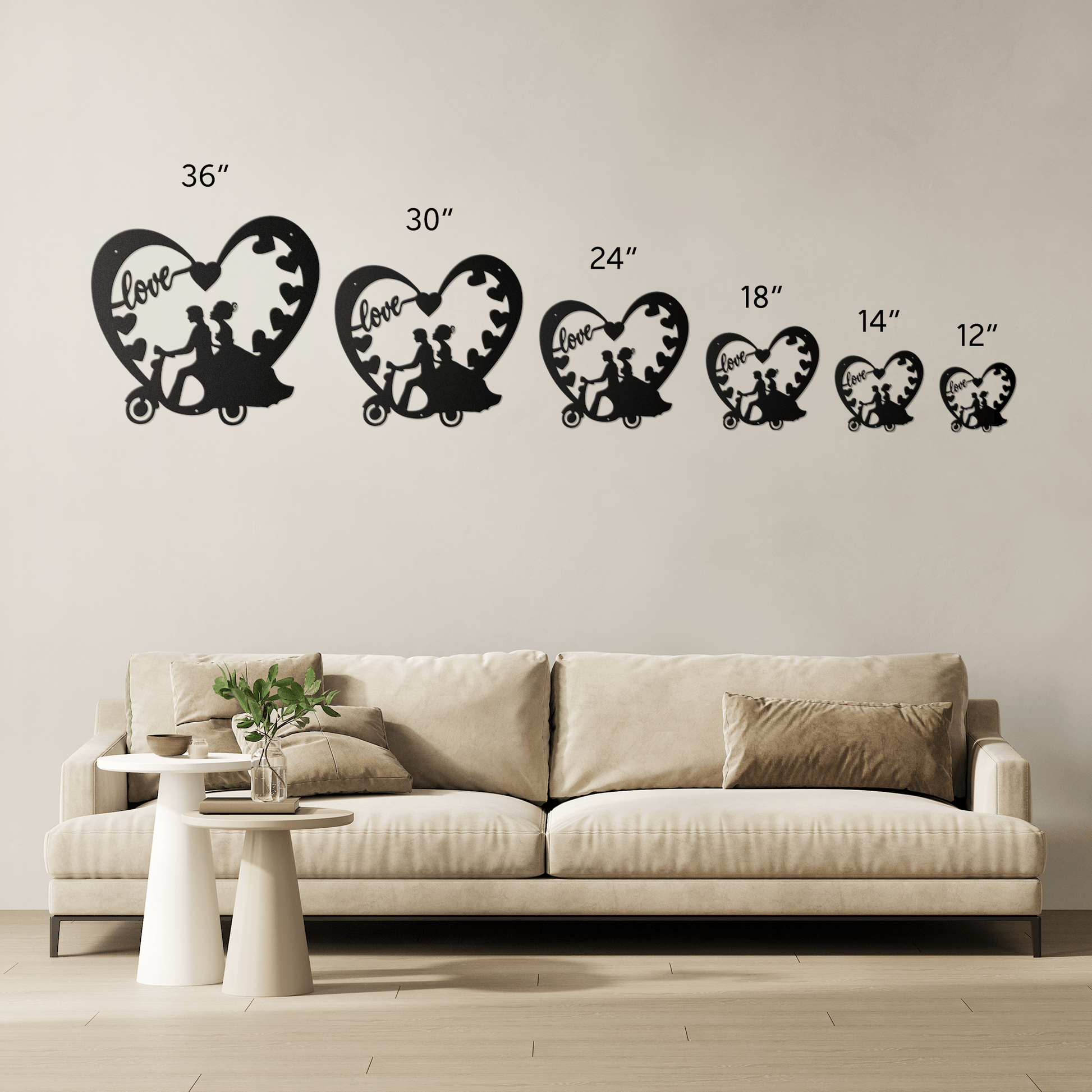 Wedding Heart With Couple On Moped Metal Wall Art - MAIKERU STUDIO