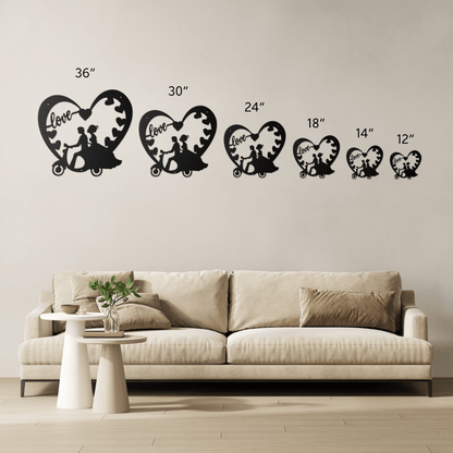 Wedding Heart With Couple On Moped Metal Wall Art - MAIKERU STUDIO