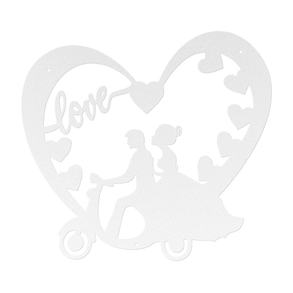 Wedding Heart With Couple On Moped Metal Wall Art - MAIKERU STUDIO