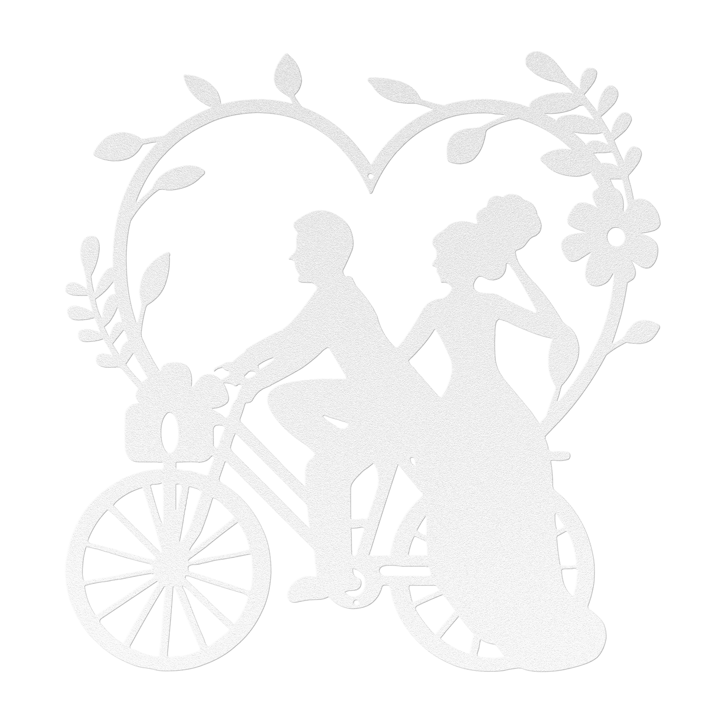 Wedding Heart With Couple On Bicycle Metal Wall Art - MAIKERU STUDIO