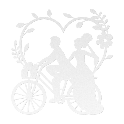 Wedding Heart With Couple On Bicycle Metal Wall Art - MAIKERU STUDIO