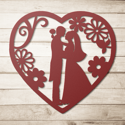 Wedding Heart With Flowers Metal Wall Art - MAIKERU STUDIO