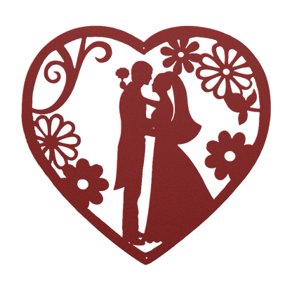 Wedding Heart With Flowers Metal Wall Art - MAIKERU STUDIO