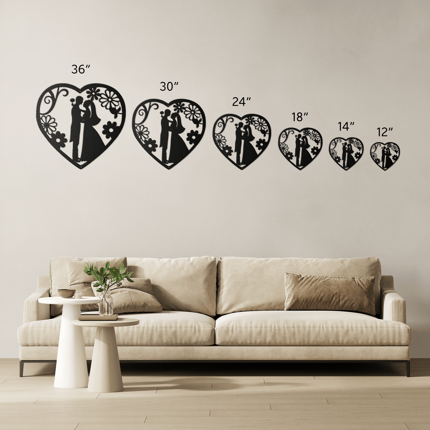 Wedding Heart With Flowers Metal Wall Art - MAIKERU STUDIO