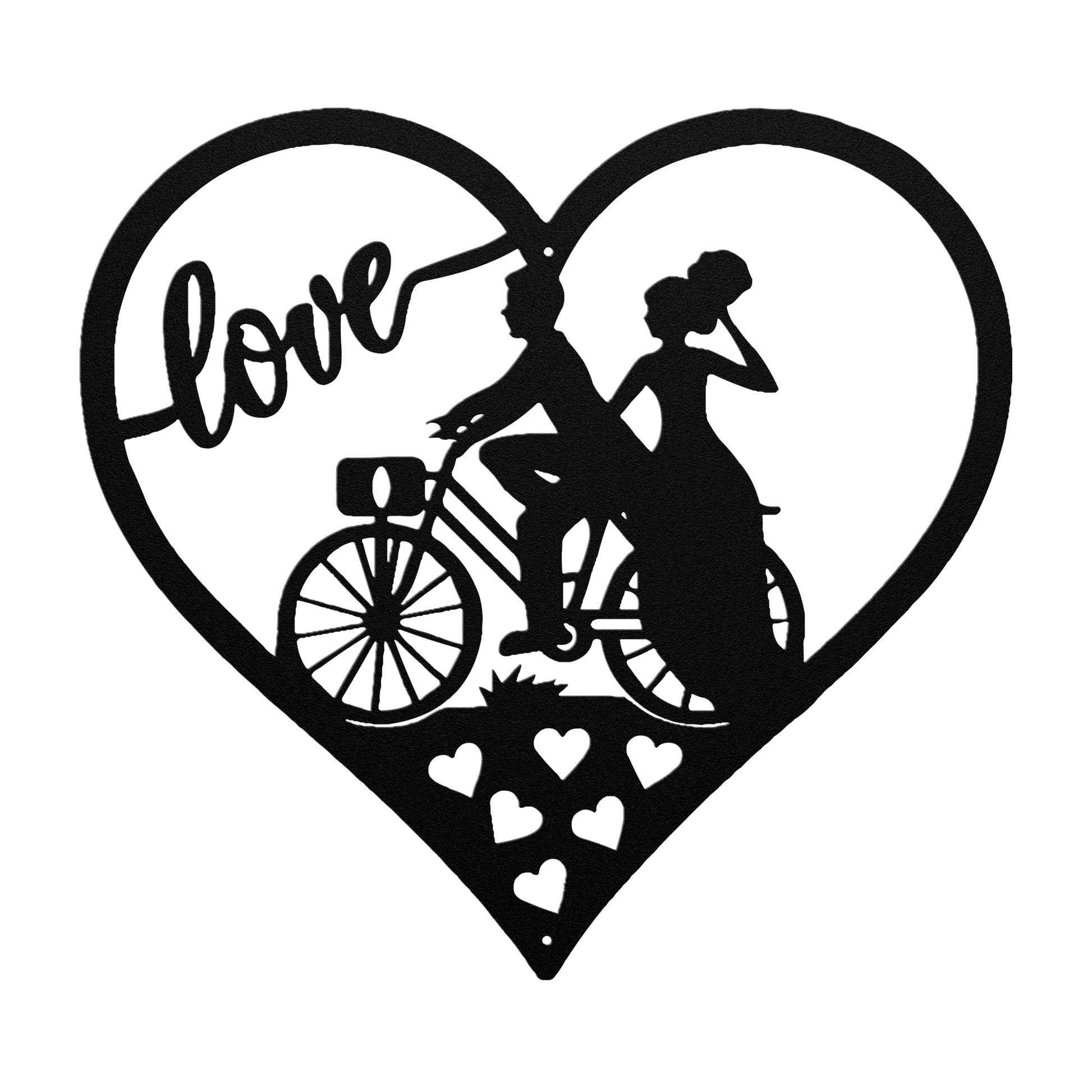 Wedding Love heart With Couple On Bicycle Metal Wall Art - MAIKERU STUDIO