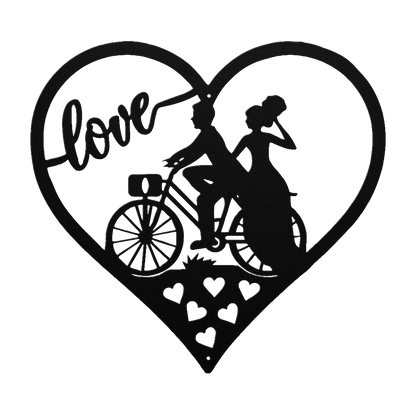 Wedding Love heart With Couple On Bicycle Metal Wall Art - MAIKERU STUDIO