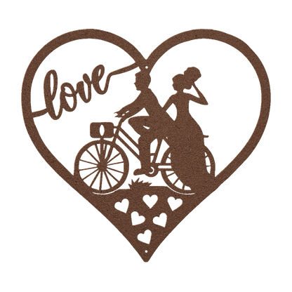 Wedding Love heart With Couple On Bicycle Metal Wall Art - MAIKERU STUDIO