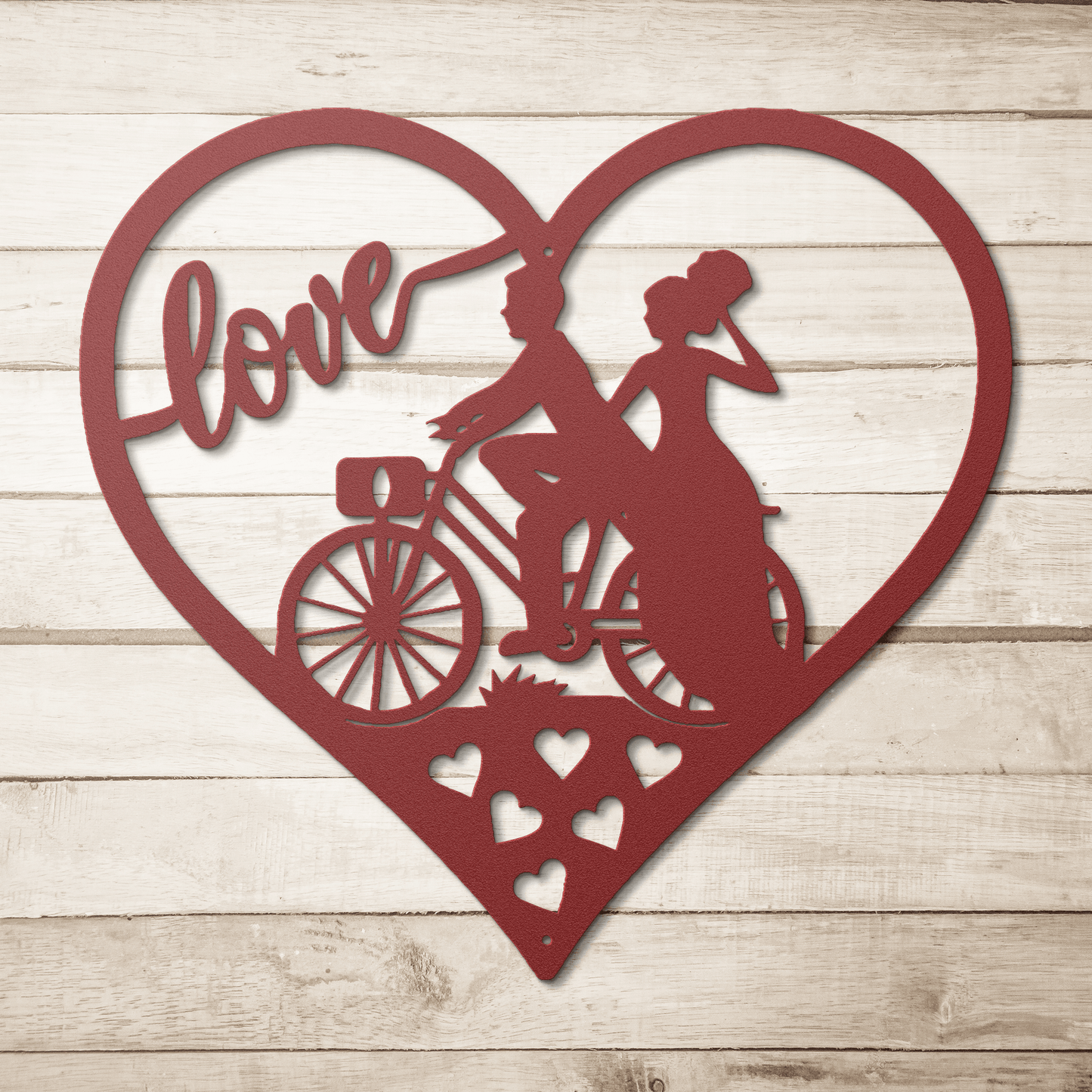 Wedding Love heart With Couple On Bicycle Metal Wall Art - MAIKERU STUDIO