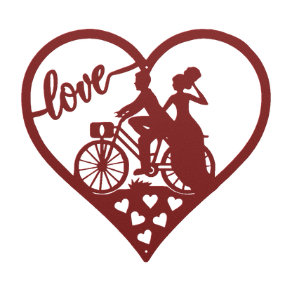 Wedding Love heart With Couple On Bicycle Metal Wall Art - MAIKERU STUDIO