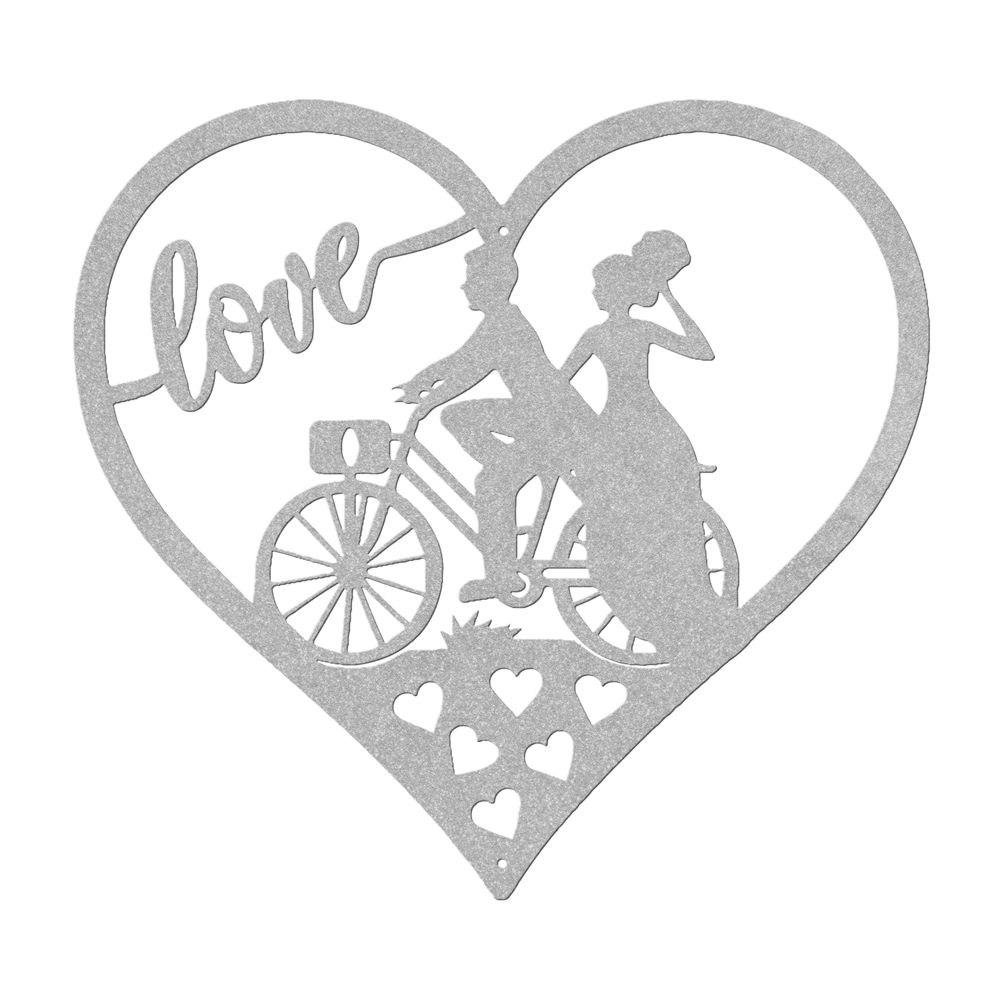 Wedding Love heart With Couple On Bicycle Metal Wall Art - MAIKERU STUDIO